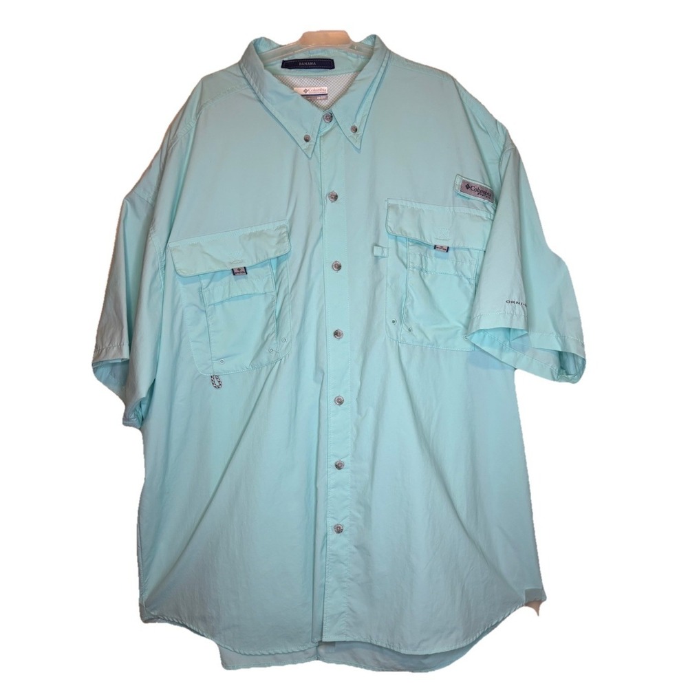 Columbia Bahama Shirt Mens 3X Light Blue PFG Omni Shade Vented‎ Short Sleeve